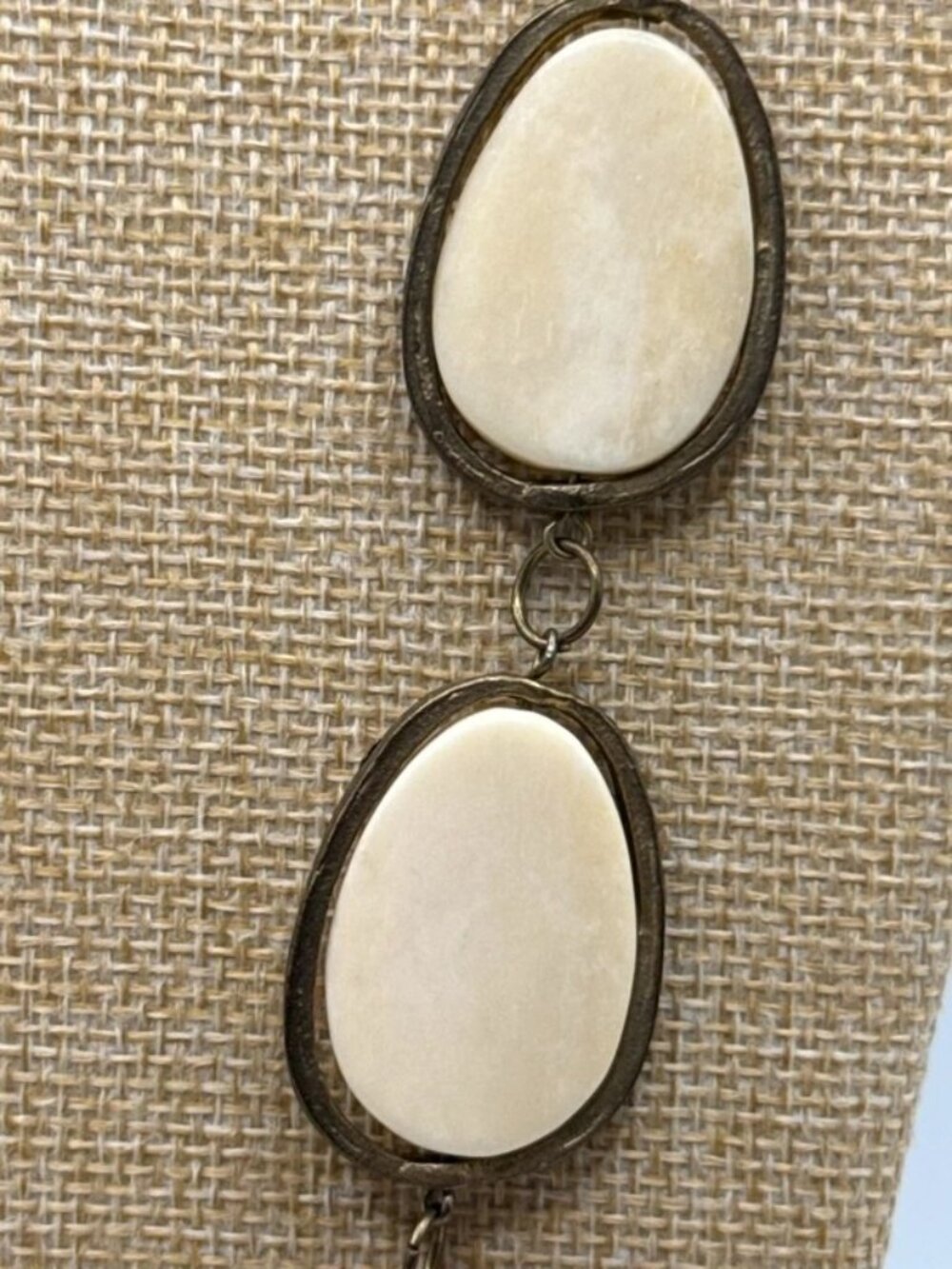 Long Cream Faux Stone Statement Necklace Antique Bronze Tone Boho - Picture 2 of 3